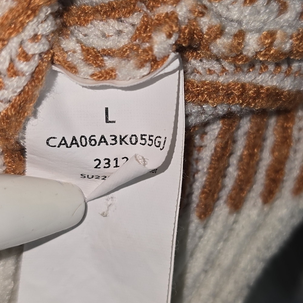 Sweater Women's Size Large Pullover Beige Burnt Orange Balloon Sleeve Ribbed - Picture 6 of 7